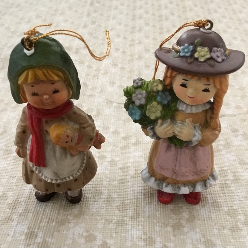 Two Vintage Girl Ornaments Made In Hong Kong